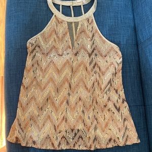 Beige and Gold Sequin Party Sleeveless Top ✨